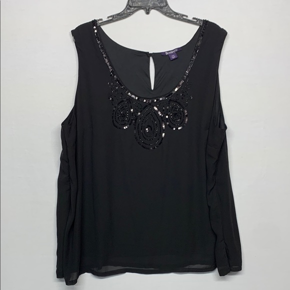Roamans Black Sleeveless Top with Sequin Detail - Picture 1 of 8